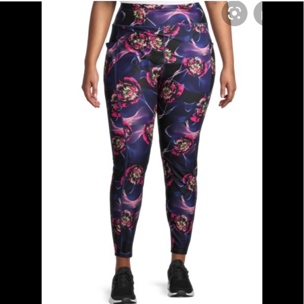 Athletic Works Blue, Purple, Pink Floral Performance Leggings Size XXXL (22)